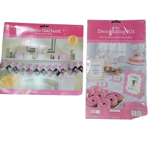 Baby's First Birthday Photo Garland & Decorating Kit Pink pink baby girl - Picture 1 of 7